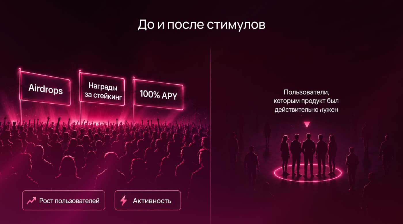 Рост и активность пользователей до и после стимулов