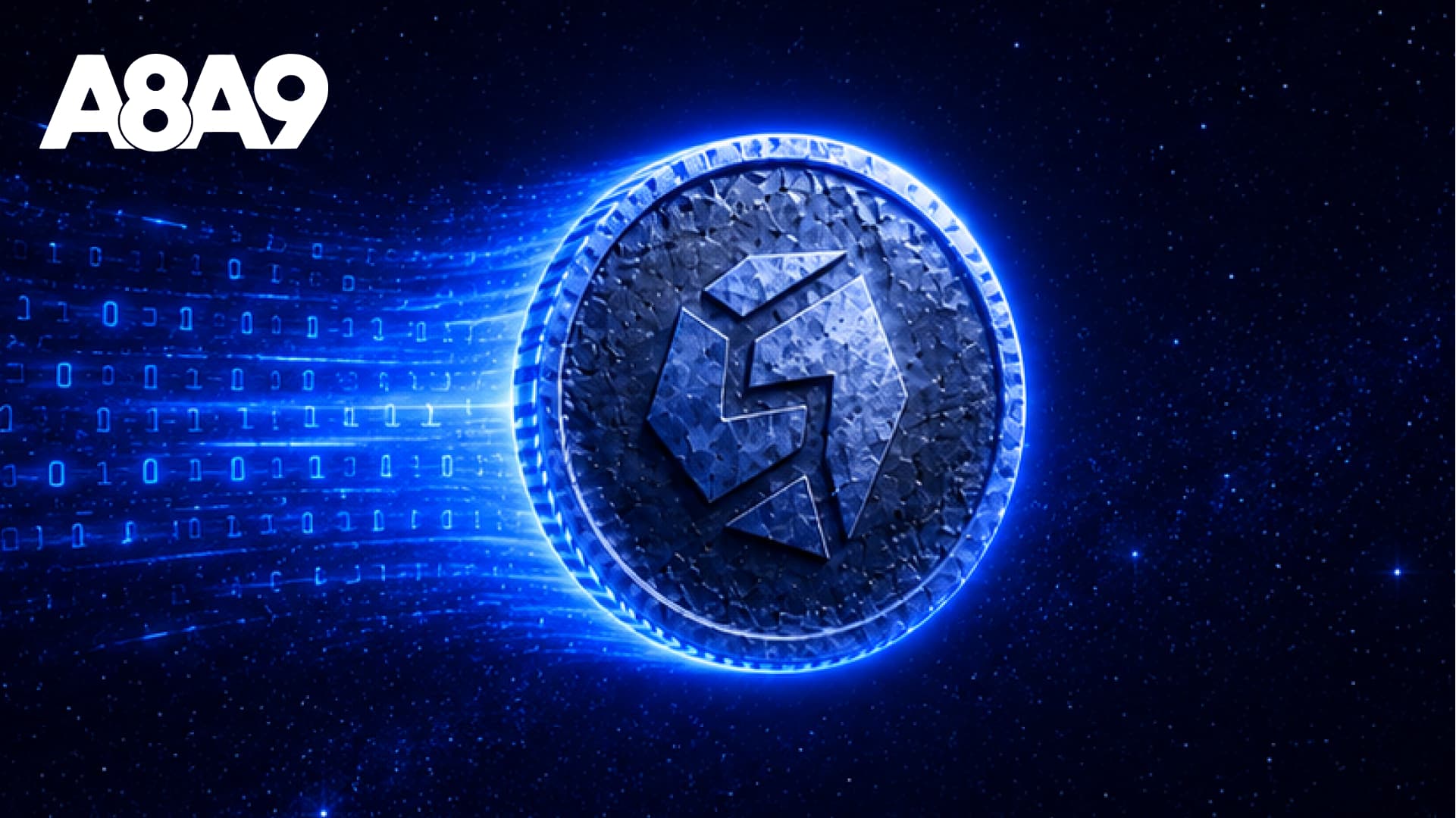 Digital GameFi token with blockchain data stream illustrating token economy design for Web3 gaming projects