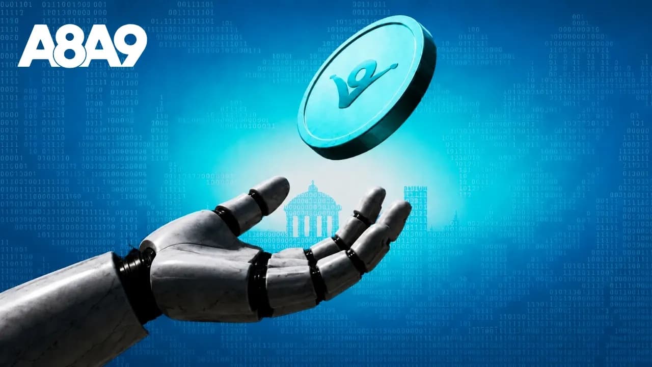 Обложка аудита токеномики Virtuals ($VIRTUAL): концепция ИИ и Web3 — роботизированная рука и цифровой токен
