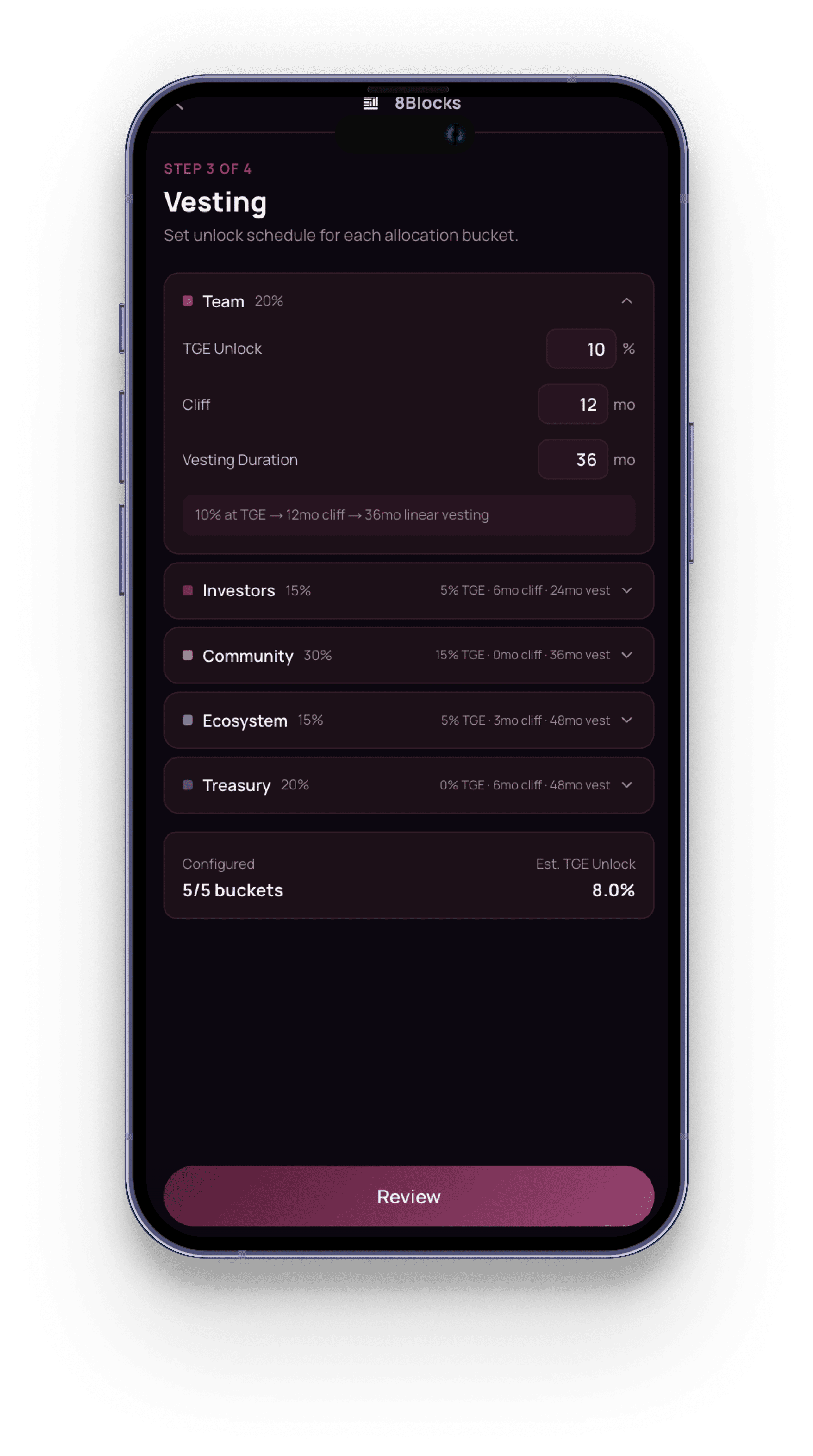 Vesting — настройка разлоков