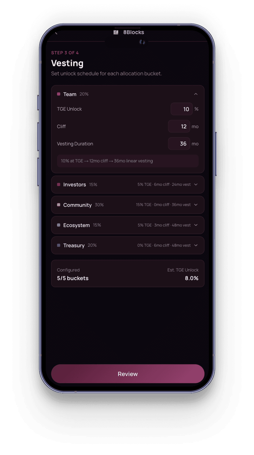 Vesting — настройка разлоков