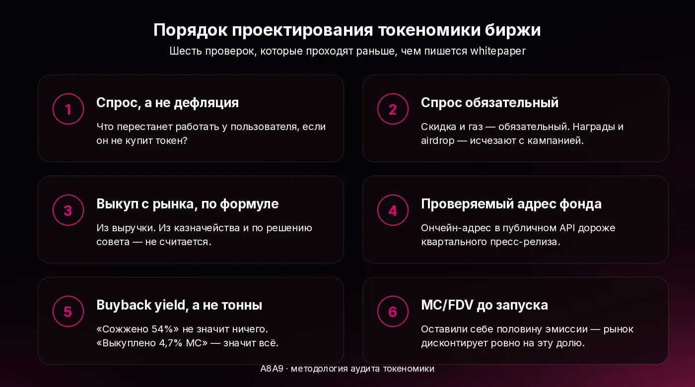 Порядок проектирования токеномики биржи: шесть проверок