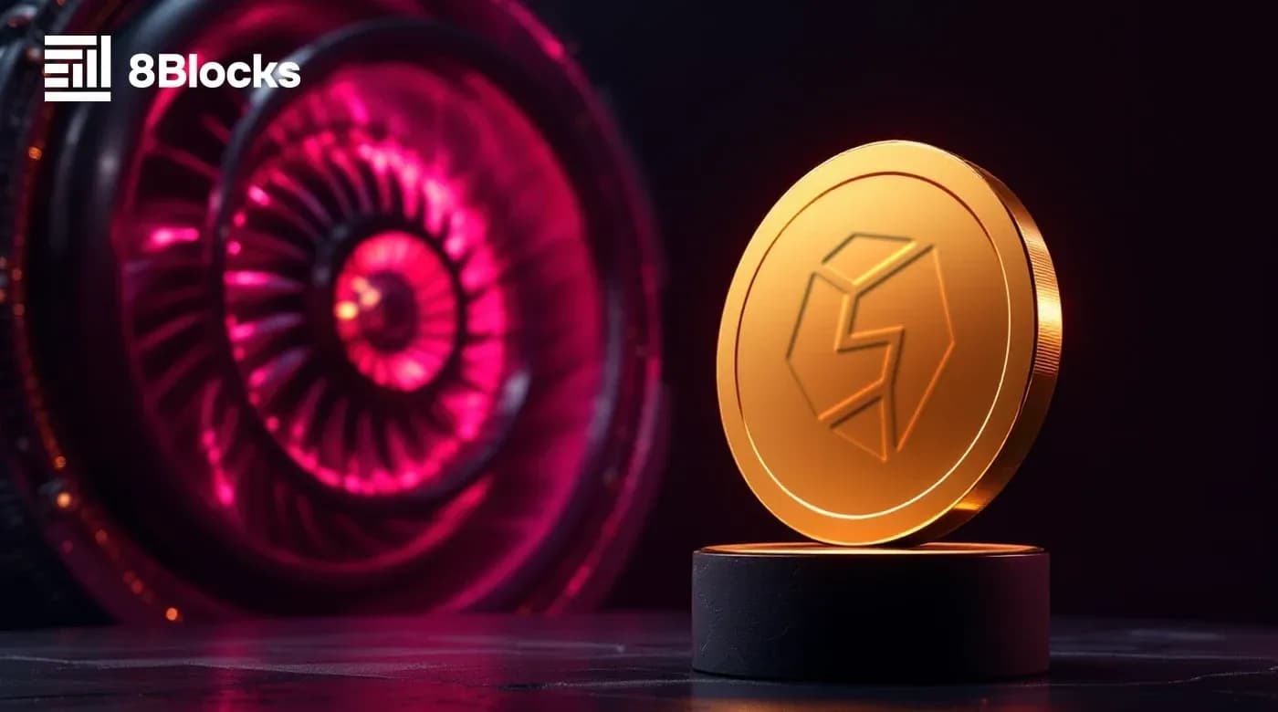 Золотая монета STON рядом с работающим двигателем — токеномика STON.fi